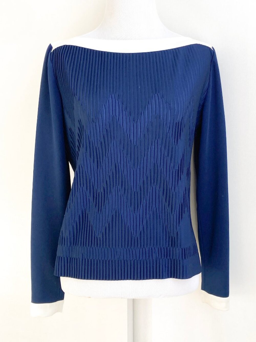 Matti of Lynne Vintage Pleated Boatneck Top Chevron Pattern
